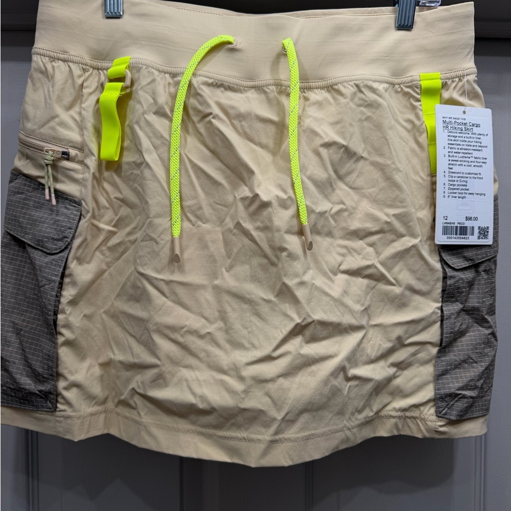 Lululemon Tan Cargo Hiking Skirt with Neon Yellow Accents
